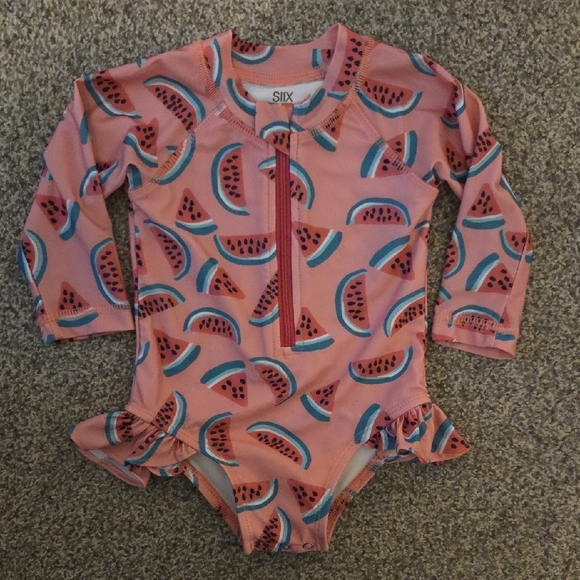 Spearmint Love Other - SIX Watermelon Print Kids Rashguard - Pink